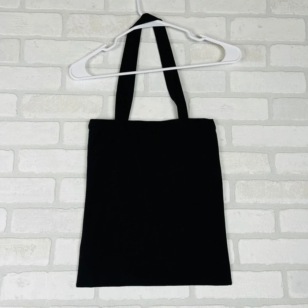 Black Fairy Mushroom Rhinestone Iridescent Canvas Tote Kids Bookbag 12 x 14.5